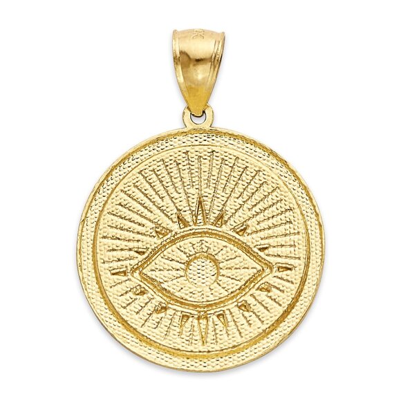Solid 10k Gold Evil Eye Medallion Pendant - Religious Jewelry Gifts for Him - Picture 3 of 5